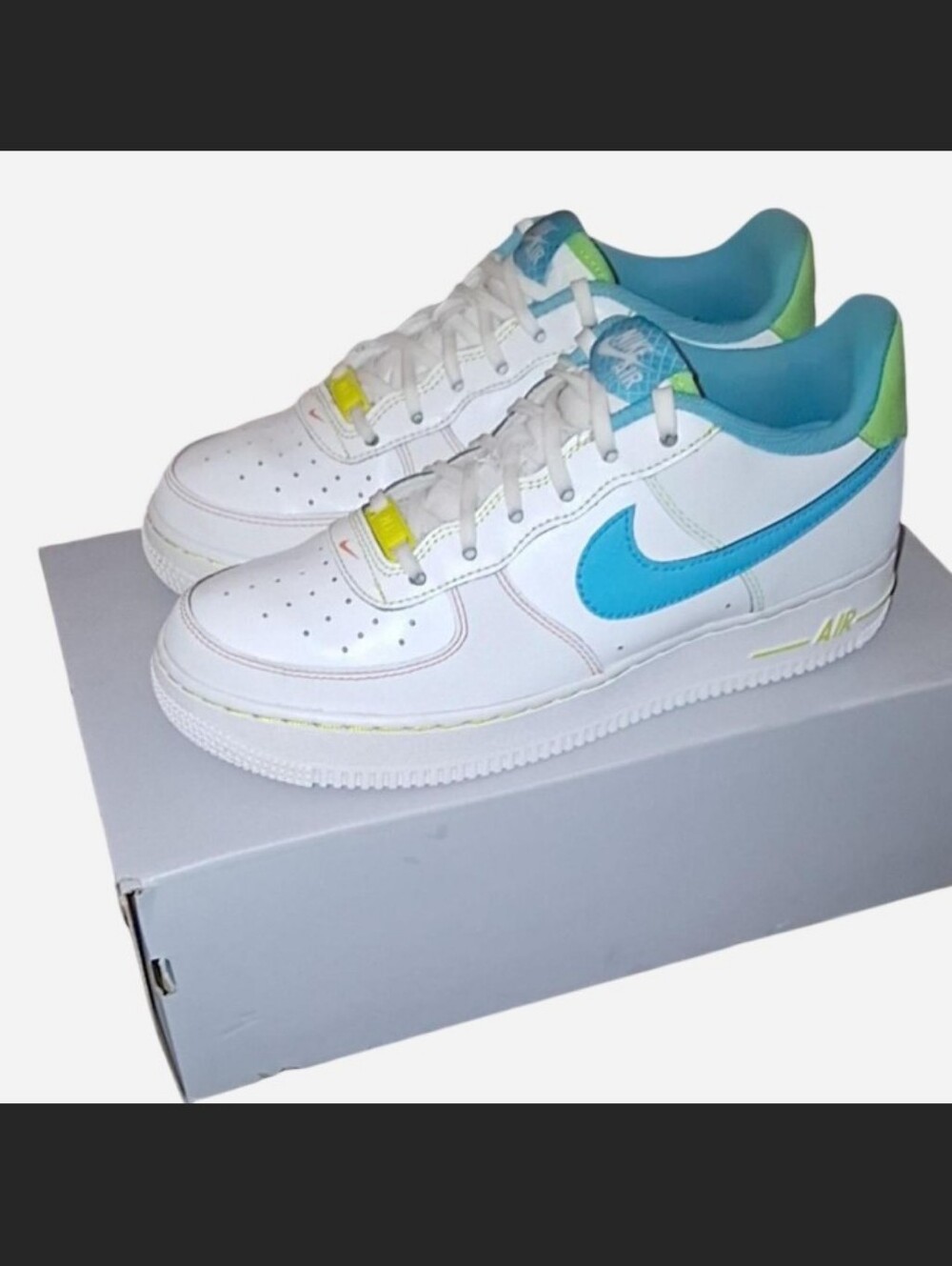 Nike AF1 - white sneakers with teal/neon accents size 7Y/8.5W